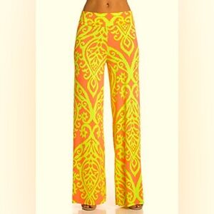 Women's Casual comfort Palazzo Pants (Neon Pink Green)